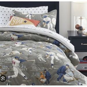 Gray and Blue Winter-Themed baseball Comforter -only